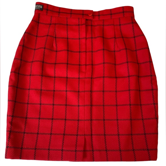 Vintage Braemar Wool Skirt Red Windowpane Plaid Waist 28" - Picture 2 of 10